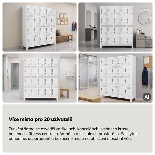 Šatní skříň s 20 uzamykatelnými boxy, bílá, 1360x1720x450 mm: ROBERT