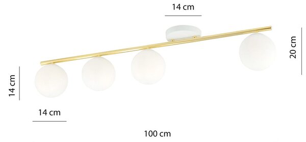 Stropní svítidlo MONZA 4 – bílé, opálové sklo, 4× E14, šířka 100 cm
