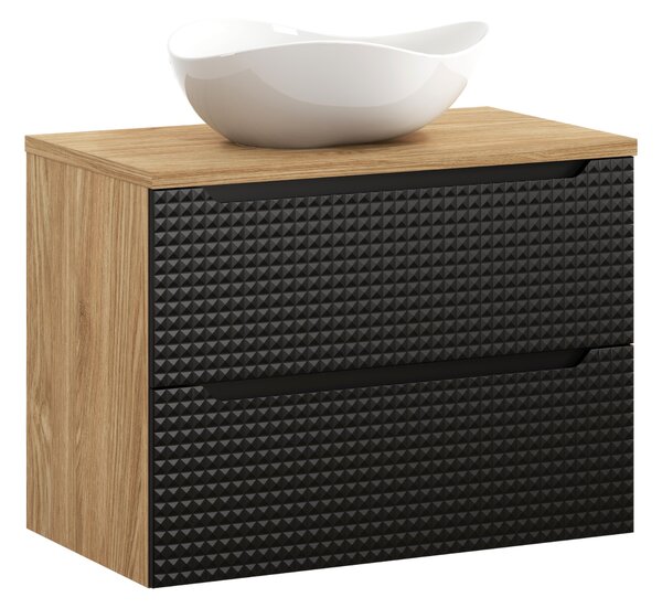 Comad Koupelnová skříňka s deskovým umyvadlem SET-LXBL B 80 černá mat/olejovaný dub
