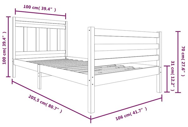 Rám postele masivní dřevo 100 x 200 cm 3100644