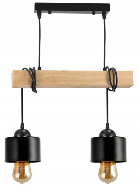 BERGE LED závěsné stropní svítidlo dřevěný trám 2xE27 Lustr Loft Cup Black