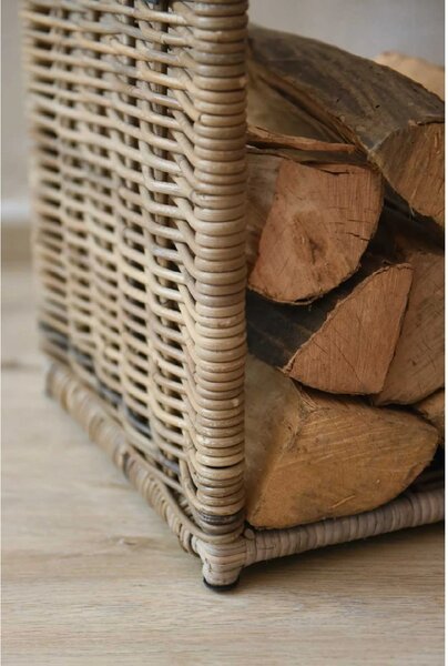 Koš na dřevo LUMBER, ratan, délka 42 cm, přírodní šedá