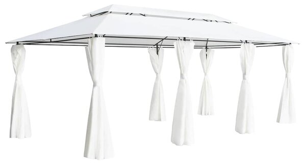 Zahradní altán se závěsy 600 x 298 x 270 cm bílý 180 g/m² 310073