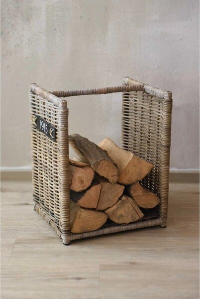 Koš na dřevo LUMBER, ratan, délka 42 cm, přírodní šedá