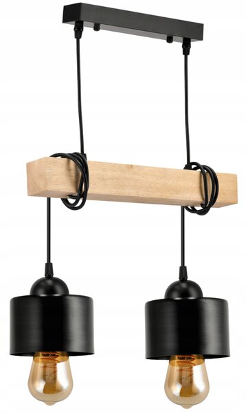 BERGE LED závěsné stropní svítidlo dřevěný trám 2xE27 Lustr Loft Cup Black