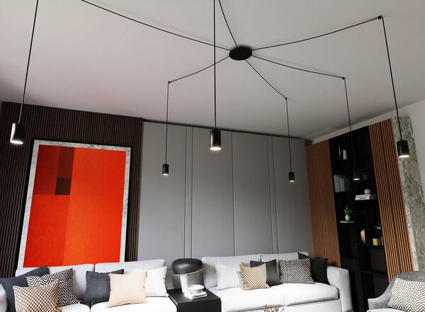 Závěsné svítidlo TRAKER 6 – černé, 6× GU10, šířka 300 cm
