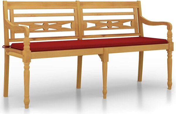 Lavice Batavia s červenou poduškou 150 cm masivní teakové dřevo 3100832