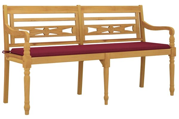 Lavice Batavia s vínovou poduškou 150 cm masivní teakové dřevo 3100835