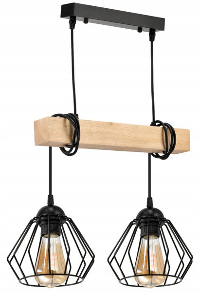 BERGE LED závěsné stropní svítidlo, dřevěný trám, 2xE27, lustr Loft Brylant