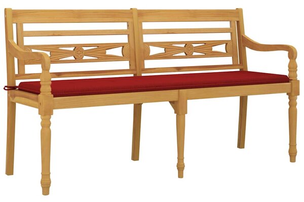 Lavice Batavia s červenou poduškou 150 cm masivní teakové dřevo 3100832