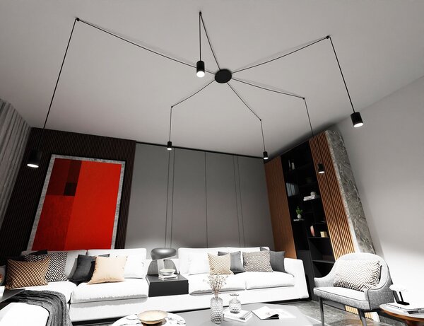 Závěsné svítidlo TRAKER 6 – černé, 6× GU10, šířka 300 cm