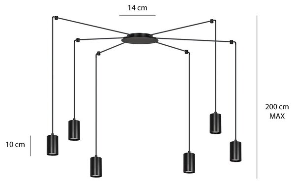 Závěsné svítidlo TRAKER 6 – černé, 6× GU10, šířka 300 cm