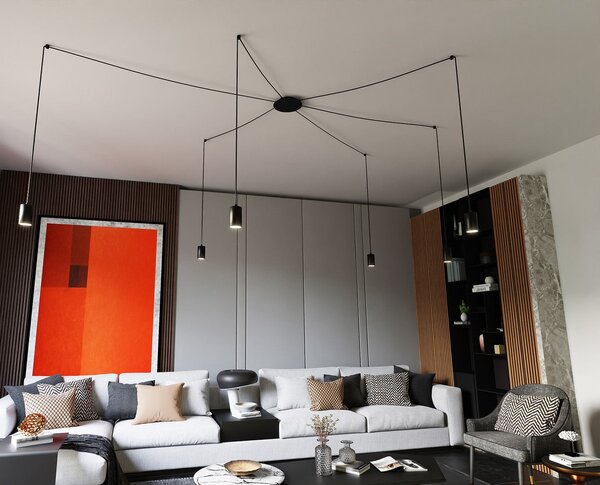 Závěsné svítidlo TRAKER 6 – černé, 6× GU10, šířka 300 cm