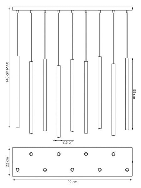 Závěsné svítidlo SELTER 9 – vínové, 9× G9, šířka 92 cm