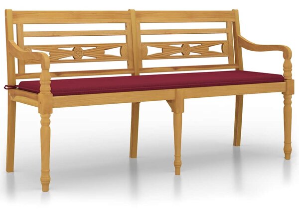Lavice Batavia s vínovou poduškou 150 cm masivní teakové dřevo 3100835