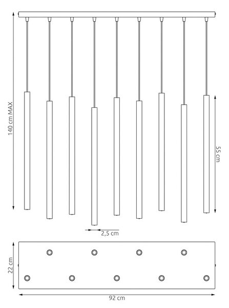 Závěsné svítidlo SELTER 9 – vínové, 9× G9, šířka 92 cm