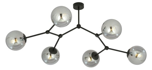 Stropní svítidlo SPACE 6 – černé, grafitové sklo, 6× E14, šířka 85 cm