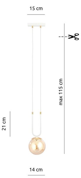 Závěsné svítidlo GLAM 1 – bílé, jantarové sklo, 1× E14, šířka 15 cm
