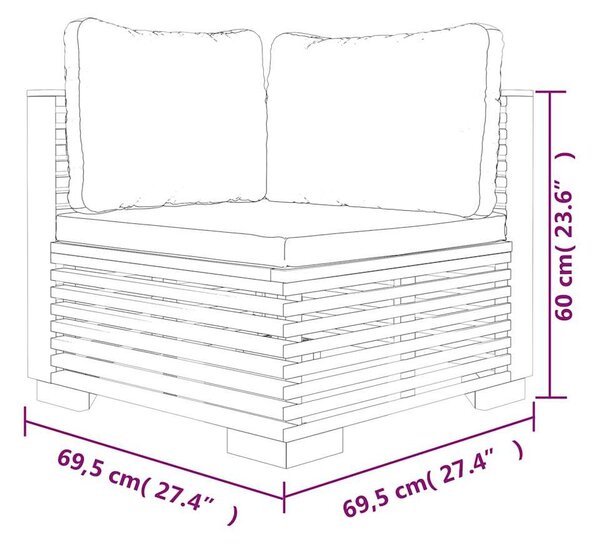 Zahradní rohové pohovky s poduškami 2 ks masivní teak 3100864