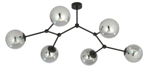 Stropní svítidlo SPACE 6 – černé, grafitové sklo, 6× E14, šířka 85 cm