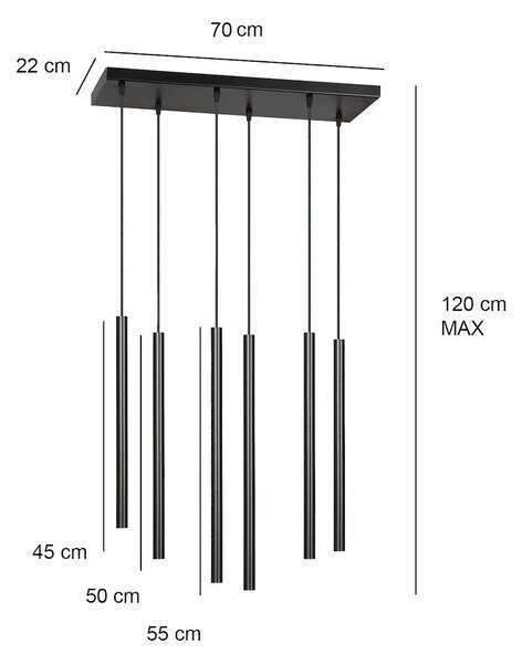 Závěsné svítidlo SELTER 6 – černé, 6× G9, šířka 59 cm