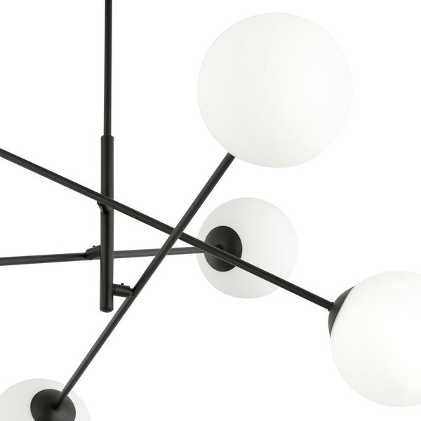 Závěsné svítidlo LINEAR 6 – černé, opálové sklo, 6× E14, šířka 102 cm
