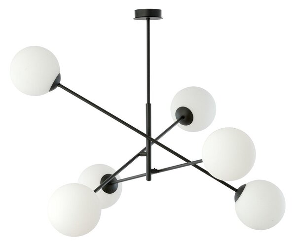 Závěsné svítidlo LINEAR 6 – černé, opálové sklo, 6× E14, šířka 102 cm