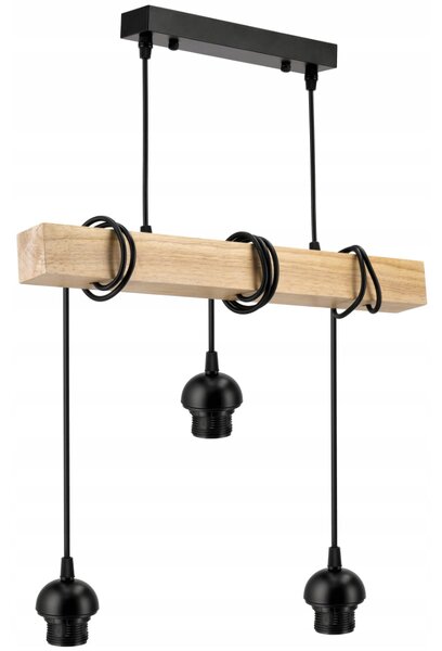 BERGE LED závěsné stropní svítidlo, dřevěný trám, 3xE27, loft, kouřově šedá