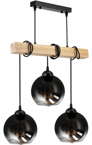 BERGE LED závěsné stropní svítidlo, dřevěný trám, 3xE27, loft, kouřově šedá