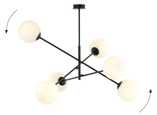 Závěsné svítidlo LINEAR 6 – černé, opálové sklo, 6× E14, šířka 102 cm