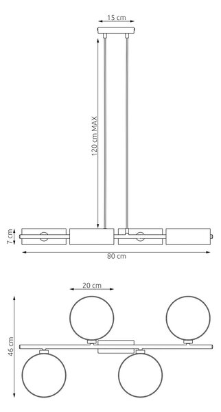 Závěsné svítidlo DRUMZ 4 – celočerné, textilní stínidla, 4× E14, šířka 80 cm