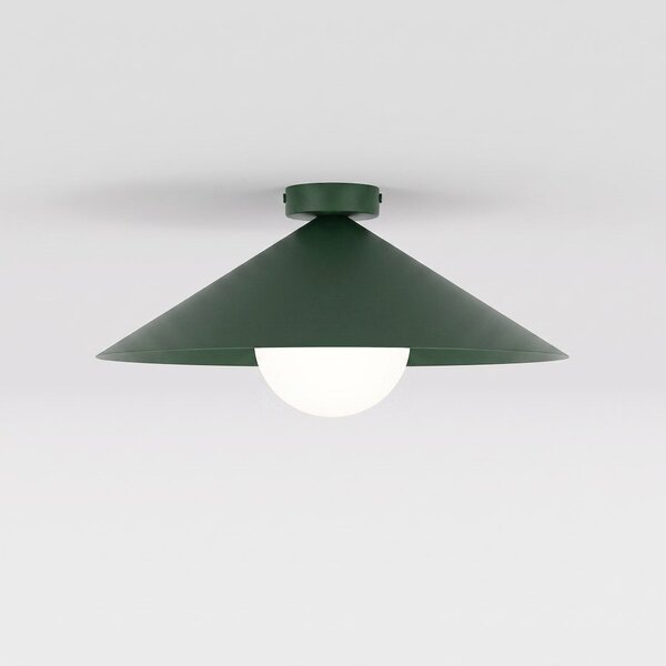 Stropní svítidlo MONO 1M – olivově zelené, bílé sklo, 1× E14, šířka 40 cm