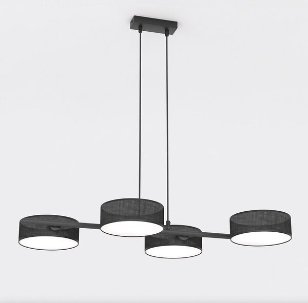 Závěsné svítidlo DRUMZ 4 – celočerné, textilní stínidla, 4× E14, šířka 80 cm
