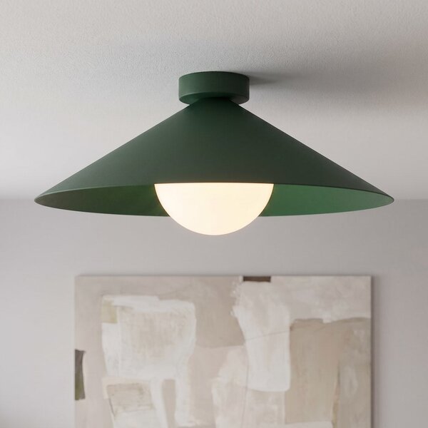 Stropní svítidlo MONO 1M – olivově zelené, bílé sklo, 1× E14, šířka 40 cm