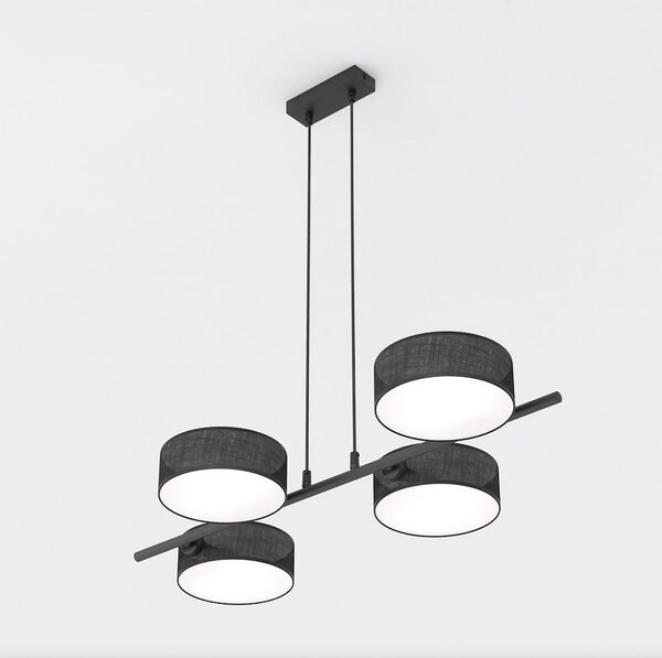 Závěsné svítidlo DRUMZ 4 – celočerné, textilní stínidla, 4× E14, šířka 80 cm