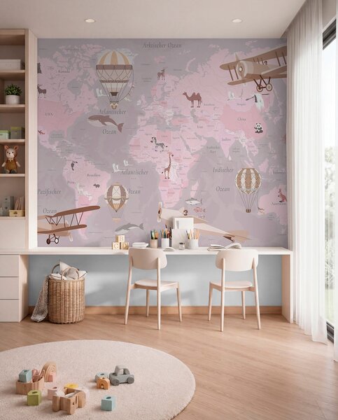 Fototapety Lety německy — Růžový, Fototapety mapy světa, c00003dev3 : uwalls.cz