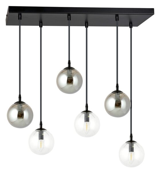 Závěsné svítidlo COSMO 6 – černé, čiré / grafitové sklo, 6× E14, šířka 86 cm