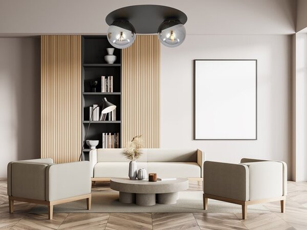 Stropní svítidlo SOLAR 2 – černé, grafitové sklo, 2× E14, šířka 43 cm
