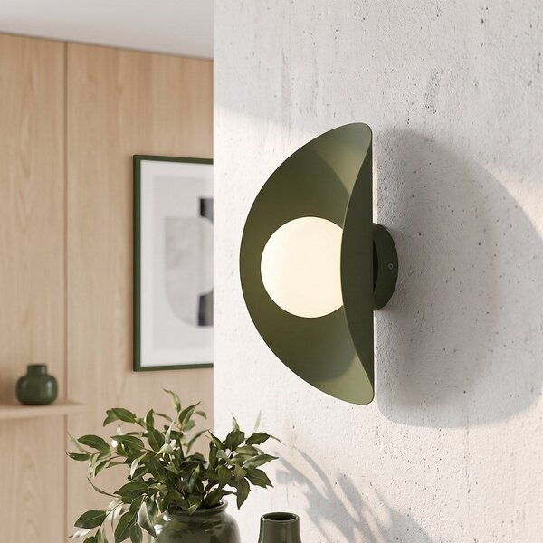 Nástěnné svítidlo FIERO XL – olivově zelené, bílé sklo, 1× G9, šířka 31 cm