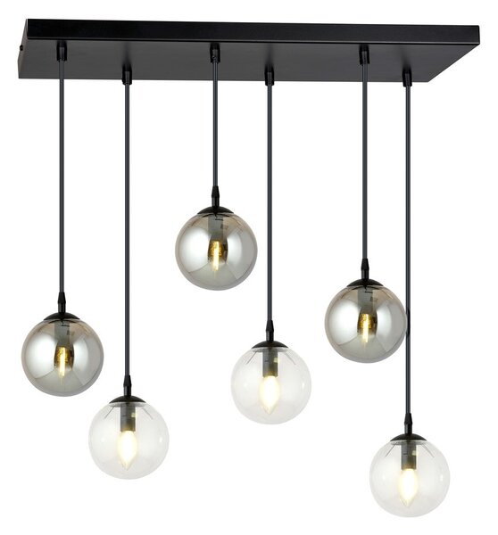 Závěsné svítidlo COSMO 6 – černé, čiré / grafitové sklo, 6× E14, šířka 86 cm