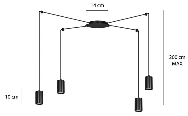 Závěsné svítidlo TRAKER 4 – černé, 4× GU10, šířka 300 cm