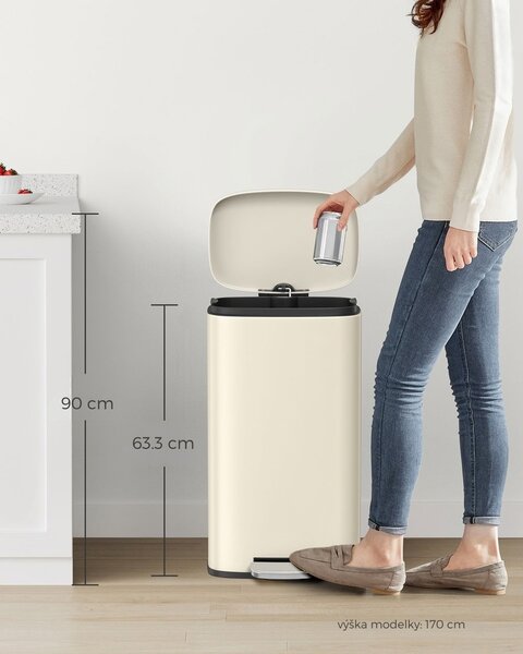Odpadkový koš s pomalým zavíráním SLOW, 30l, béžová SongmicsHome