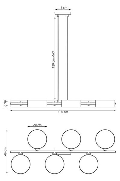 Závěsné svítidlo DRUMZ 6 – celočerné, textilní stínidla, 6× E14, šířka 100 cm