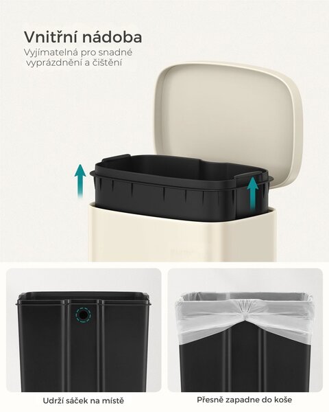 Odpadkový koš s pomalým zavíráním SLOW, 30l, béžová SongmicsHome