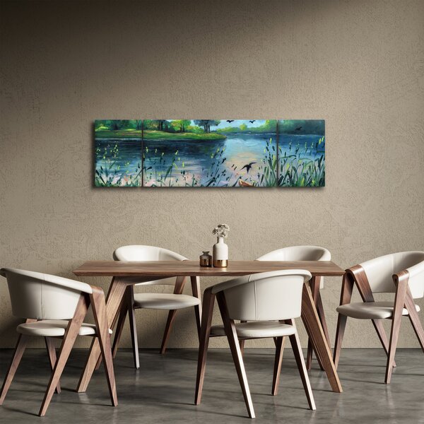 Obraz - Olejomalba, Letní podvečer u jezera (170x50 cm)