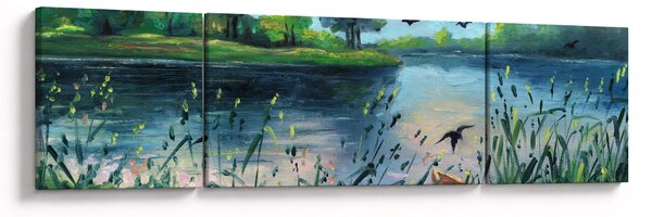 Obraz - Olejomalba, Letní podvečer u jezera (170x50 cm)