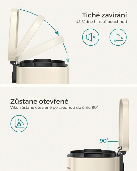 Odpadkový koš s pomalým zavíráním SLOW, 30l, béžová SongmicsHome