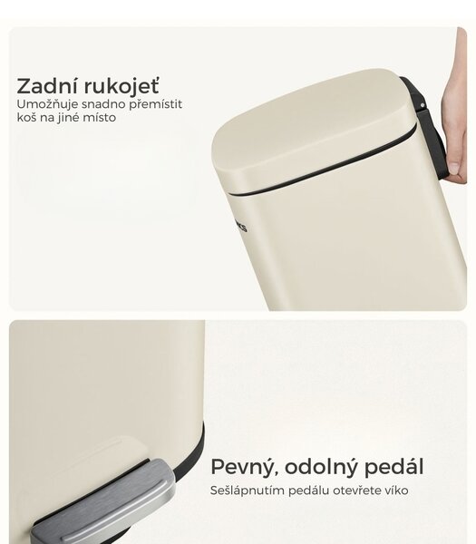 Odpadkový koš s pomalým zavíráním SLOW, 30l, béžová SongmicsHome