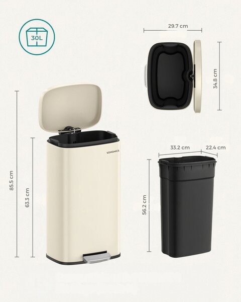 Odpadkový koš s pomalým zavíráním SLOW, 30l, béžová SongmicsHome