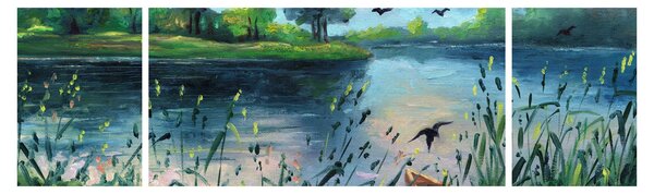 Obraz - Olejomalba, Letní podvečer u jezera (170x50 cm)